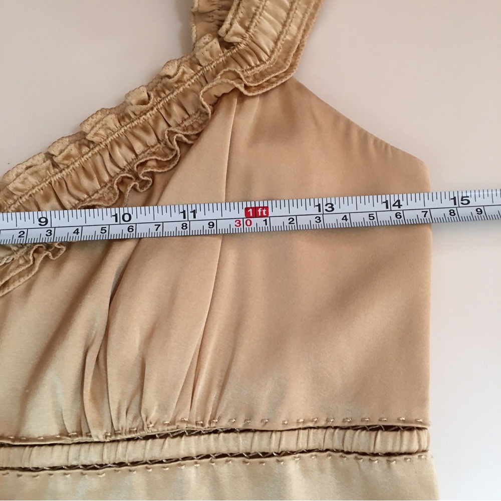 Ellie Tahari Gold Silk Satin Victorian Ruffle sweetheart neckline Camisole top - Picture 6 of 16